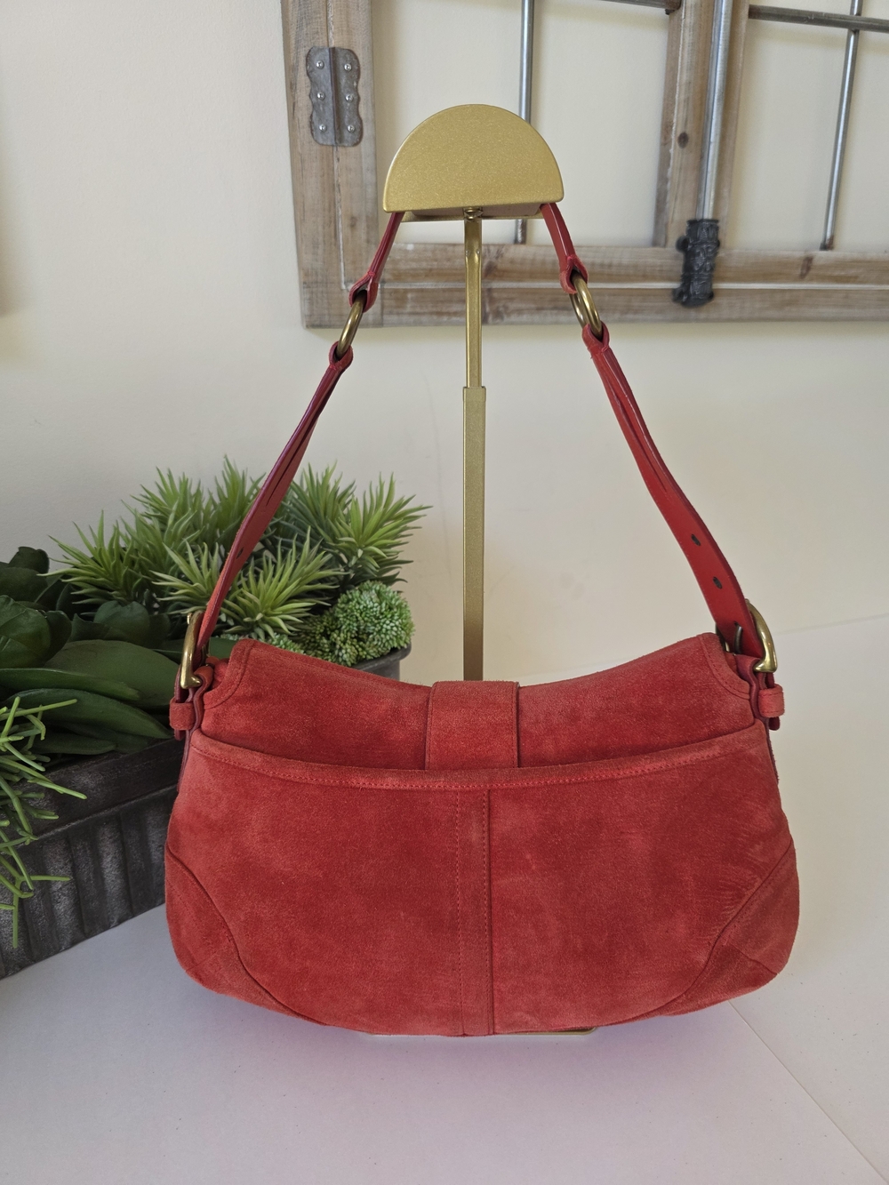 Vintage Coach Soho Large Rust Suede Buckle Flap Shoulder Bag Y2K - Picture 4 of 16